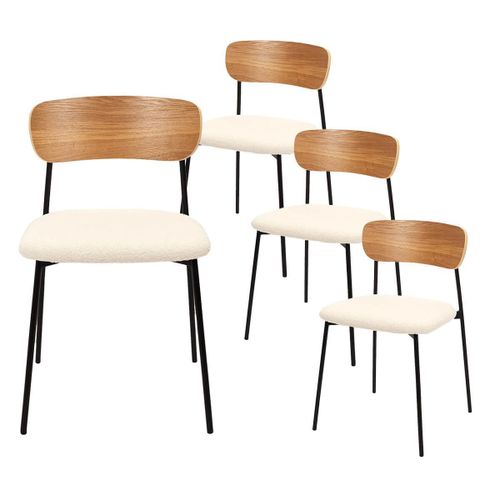 Lot De 4 Chaises Bois Et Métal Assise En Tissu Bouclettes