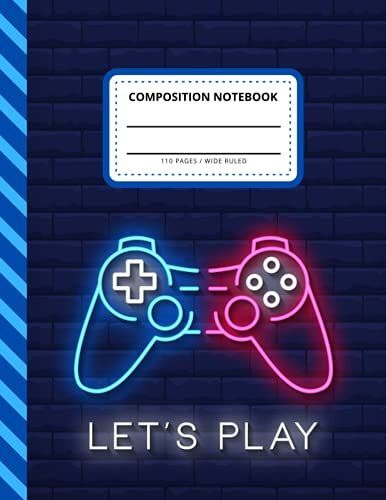 Composition Notebook: Wide Ruled Paper / Large Writing Journal For Homework - Notes - Doodles - Homeschool / Neon Game Controller On Brick Wall - Gamer Theme / Back To School For Boys Kids Children