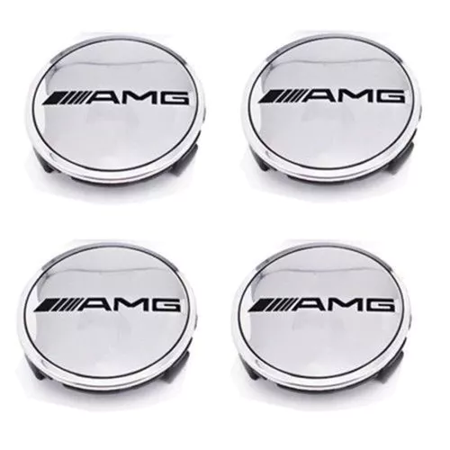 4 X Centres De Roue Argent 75mm Mercedes Benz Amg Abs Cache Moyeu Emblème Logo