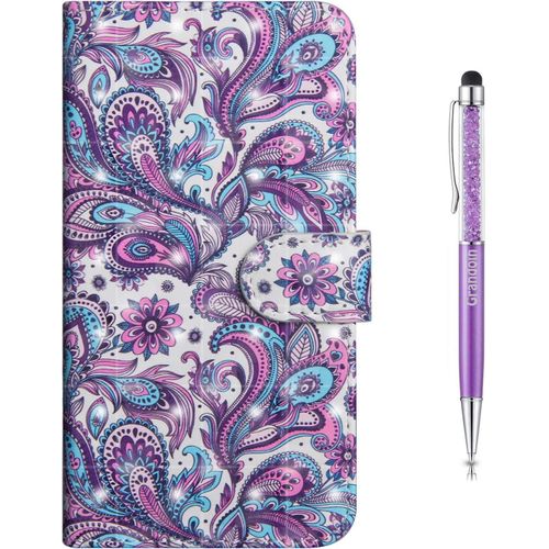 Coque Pour Samsung Galaxy S22 Ultra, Bookstyle Flip Cover Tui De Protection Housse En Pu Cuir Avec Tpu Silicone Souple [3d] [Fente De Carte] [Fermeture Magntique] (Violet)