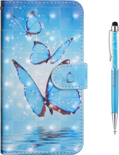 Coque pour Motorola Moto One Fusion, Bookstyle Flip Cover tui de Protection Housse en PU Cuir avec TPU Silicone Souple [3D] [Fente de Carte] [Fermeture Magntique] (Papillon Bleu)