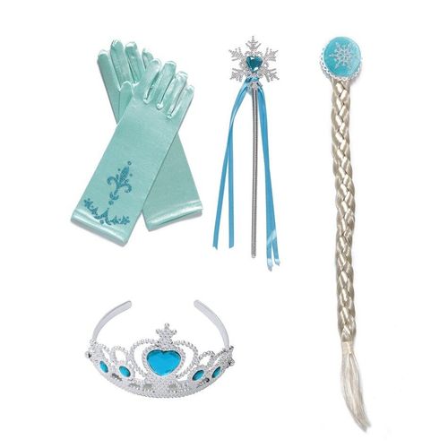 Accessoires De Costume De Cosplay De Fête D'halloween Pour Filles,Anna,Elsa,Tresse De Perruque,Couronne De Princesse,Gants,Baguette Magique,Collier,Ensemble De Bijoux #M