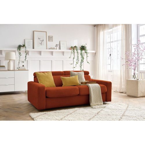 Canapé Droit Convertible Monaco Ouverture Express Tissu Lisse Orange