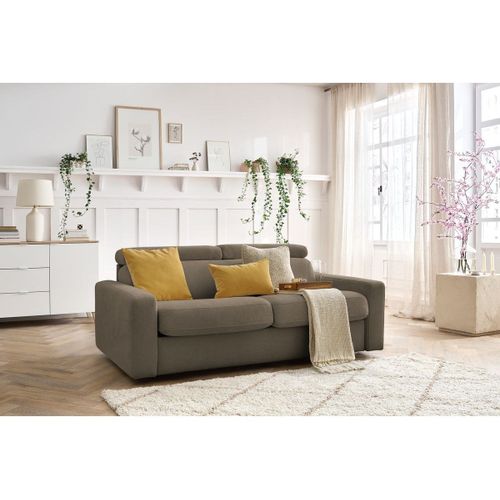 Canapé Droit Convertible Monaco Ouverture Express Tissu Lisse Marron