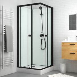 Cabine de douche carrée 80x80x200 cm - Portes coulissantes - Fonds Blancs & Profilés Noir Mat