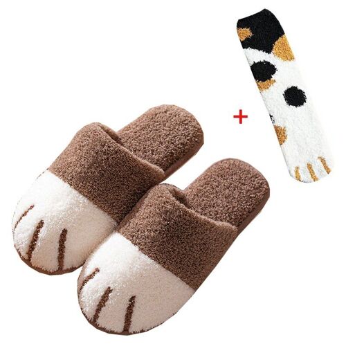 Chaussure D'hiver D'intérieur En Coton Pour Femmes, Mignon Dessin Animé Patte De Chat Hommes Femmes Amoureux Diapositives De Fourrure Plus Velours Chaud Fond Doux Pantoufles Pour Femmes