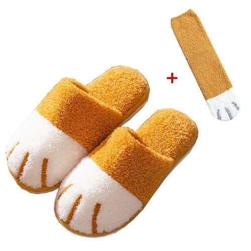 Chaussure D'hiver D'intérieur En Coton Pour Femmes, Mignon Dessin Animé Patte De Chat Hommes Femmes Amoureux Diapositives De Fourrure Plus Velours Chaud Fond Doux Pantoufles Pour Femmes