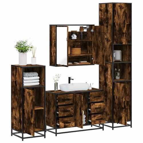 Vidaxl Ensemble Meubles Salle De Bain 4 Pcs Chêne Fumé Bois Ingénierie