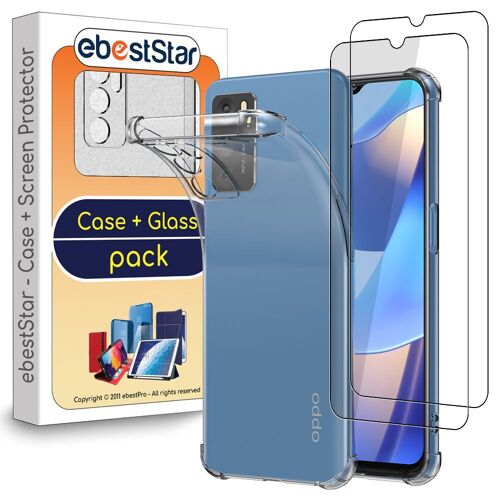 Ebeststar - Coque + X2 Films Verre Trempé Oppo A16, A16s Nfc Etui Housse Silicone Slim Coins Rebords Renforcés, Antichoc, Transparent [Dimensions Precises Smartphone : 163.8 X 75.6 X 8.4 Mm, Écran 6.5''] [Nb: Lire Description]