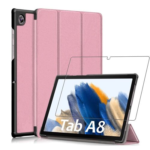 Ebeststar - Housse + Film Verre Trenpé Samsung Galaxy Tab A8 10.5 (2021) Sm-X200 X205 Etui Coque Slim Smart Case Vitre Protection, Or Rose Gold [Dimensions Precises Tablette : 246.8 X 161.9 X 6.9 Mm, Écran 10.5'']