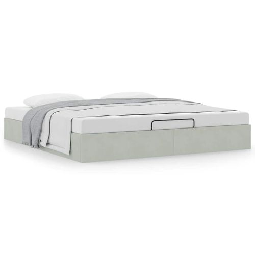 Vidaxl Cadre De Lit Ottoman Sans Matelas Gris Clair 200x200 Cm Velours