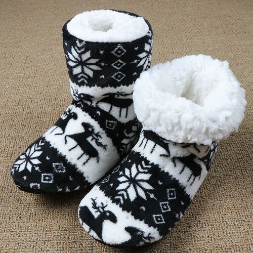 Pantoufles D'intérieur En Fourrure Chaude Pour Femmes, Chaussons D'hiver En Peluche, Chaussettes De Noël Pour Dames