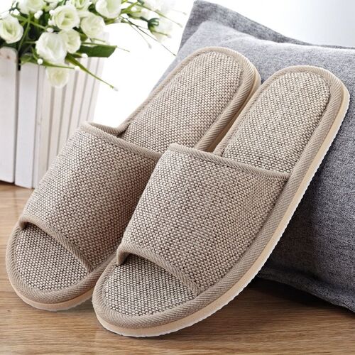Pantoufles De Maison En Lin Naturel, Chaussures D'intérieur, Pantoufles De Sueur Silencieuse Pour Femmes, Sandales