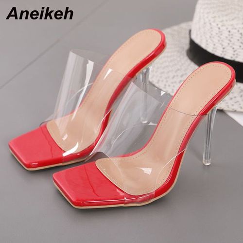 Chaussures En Pvc Pour Femmes, Pantoufles Transparentes Talons Hauts, Fête, Bout Carré Peu Profond, Solides, Concis