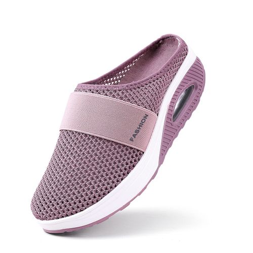 Chaussures De Marche Orthopédiques Coussin D'air Pour Femmes Diabétiques, Mules Plateforme En Maille, Pantoufles Légères Semelle Compensée