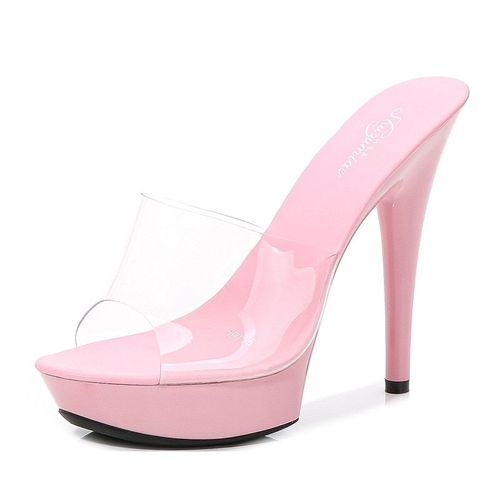 Chaussures De Mariage Plateforme Pour Femmes, Sandales En Pvc, Imperméables, Pantoufles Sexy Talons Hauts, Pour Discothèque, 13cm