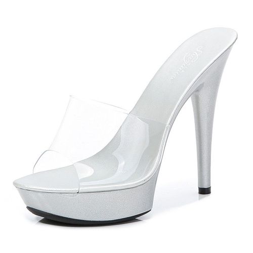 Chaussures De Mariage Plateforme Pour Femmes, Sandales En Pvc, Imperméables, Pantoufles Sexy Talons Hauts, Pour Discothèque, 13cm