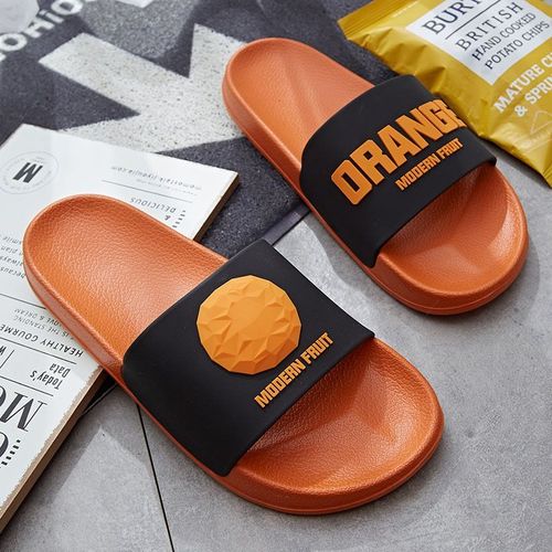 Chaussures De Couple Antidérapantes Pour Hommes Et Femmes, Pantoufles De Maison Motif De Fruit 3d, Dessin Animé Banane,té, Chaussures D'intérieur Plates Orange, Diapositives De Salle De Bain