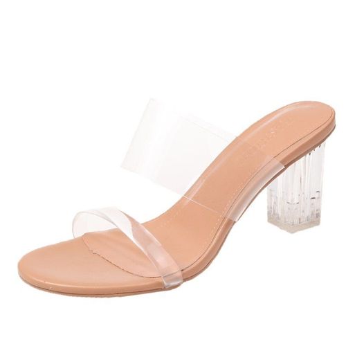 Chaussures Talons Hauts Pour Femme, Pantoufles Aérées Et Sexy, Diapositives Transparentes, Bout Carré, La Mode