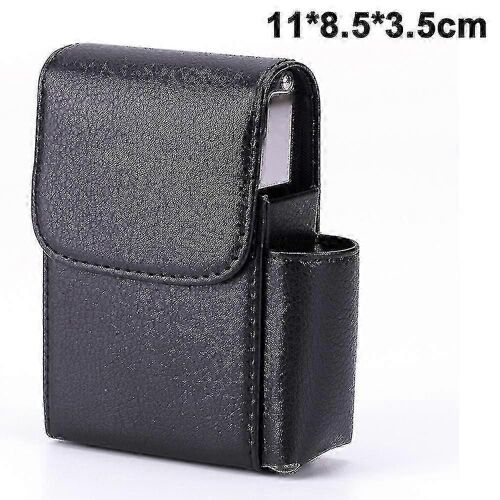 Boîte à cigarettes coulissante en cuir Pu Étui à cigarettes en acier inoxydable avec support de briquet et boucle de ceinture pour hommes et femmes unisexe