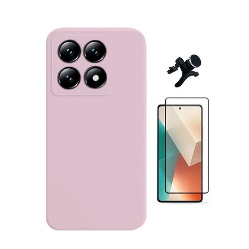 Kit De Film En Verre Trempé À Coque Complète 5D + Couvercle En Silicone Liquide + Support de voiture magnétique robuste Phonecare Pour Xiaomi 14T - Rose
