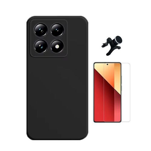 Kit Verre Trempé Clearglass + Coque Silicone Liquide + Support De Voiture Magnétique Phonecare Pour Xiaomi 14T Pro - Noir