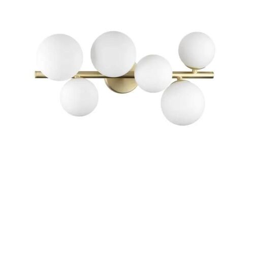 Ideal Lux Perlage Plafonnier Globe À 6 Lumières En Laiton Et Abat-Jour En Verre Blanc