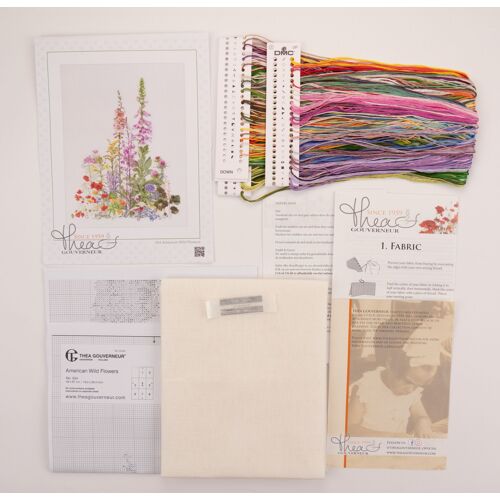 Thea Gouverneur - Kit De Point De Croix Compté - Fleurs Sauvages Américaines - Lin - 32 Compter - Pour Adultes - 554