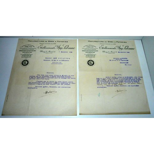 Lot De Deux Factures Établissements Auguste Labaune À Paray-Le-Monial 1943