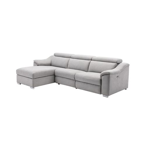 Canapé D'angle Relax Électrique En Tissu Gris Clair Pedrera - Angle Gauche