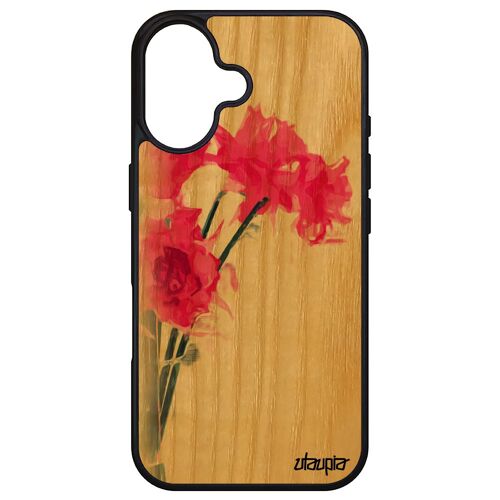 Coque Bouquet De Fleurs Pour Apple Iphone 16 En Bois Et Silicone Narcisse De Protection Fille Aquarelle Rose 4g Printemps Case Peinture