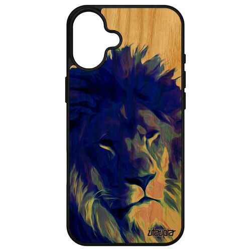 Coque Silicone Pour Apple Iphone 16+ Plus Bois Lion Animal Roi Felin Fauve Portable Telephone Peinture De Protection Design Savane Bleu