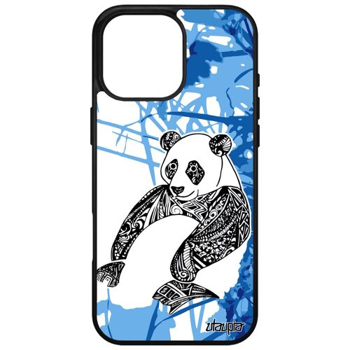 Coque Silicone Pour Iphone 16 Pro Max Panda Paix De Luxe Ethnique De Protection Design Housse Azteque Animal Fleur Smartphone Bleu Apple