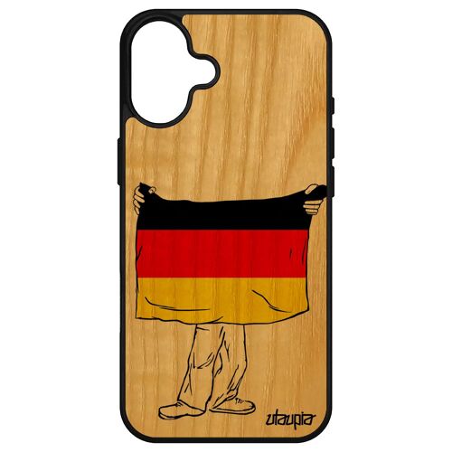 Coque Drapeau Allemagne Allemand Pour Iphone 16+ Plus Bois Silicone Foot Coupe Du Monde Coupe D'europe Antichoc Basket Rigide Apple