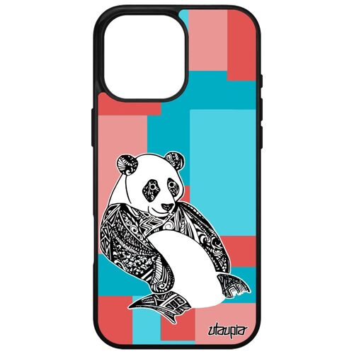 Coque Pour Apple Iphone 16 Pro Max Silicone Panda Graphique Symbole Smartphone Azteque Animaux Cube Ecologie Portable Ethnique Carré