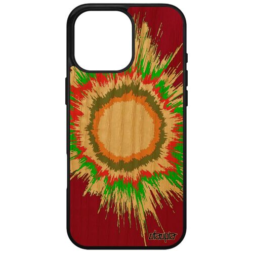 Coque En Bois Explosion Pour Iphone 16 Pro Max Silicone Soleil Motif Telephone Design Espace Souple Galaxie Antichoc Rigide Rouge Apple