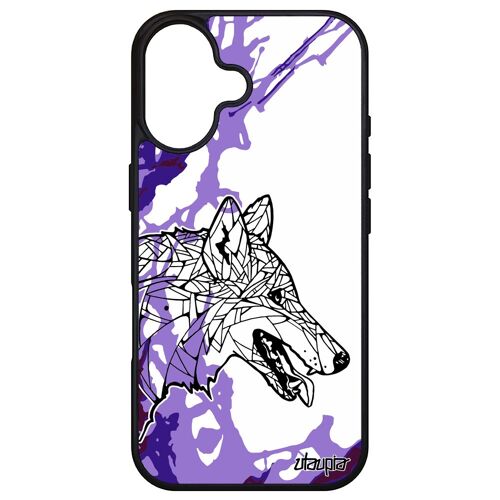 Coque Silicone Loup De Protection Pour Apple Iphone 16 Azteque Tribal Chien Ethnique Dessin 4g Arbre Art Montagne Peinture Bumper Violet