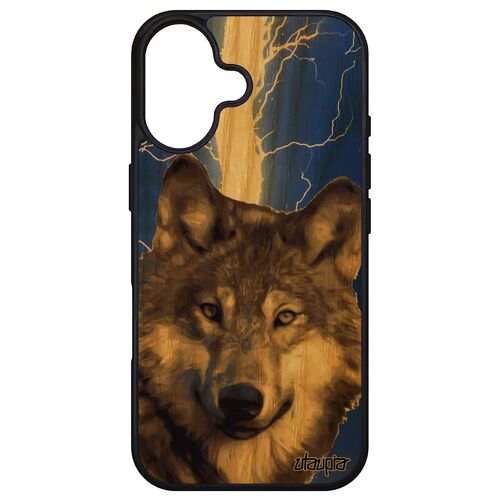 Coque Loup Pour Iphone 16 Bois Silicone Animal Orage Louve Design Bête Sauvage Animaux Smartphone Eclair Bumper Portable Predateur Apple