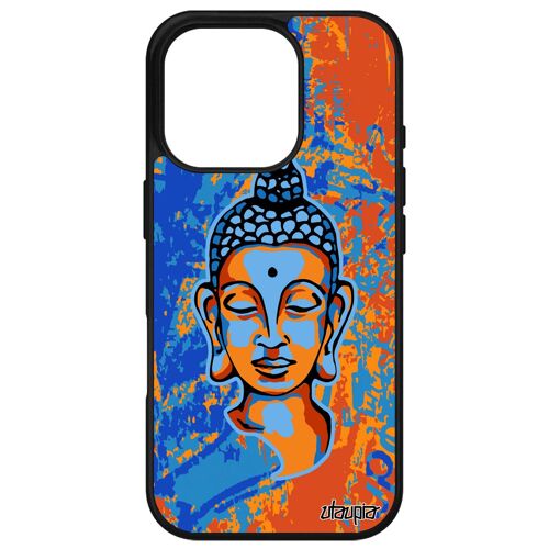 Coque Pour Apple Iphone 16 Pro En Silicone Bouddha Hindou Bleu Pochoir Tibet Illustration Dessin Zen 4g Case Solide Bouddhisme Aluminium