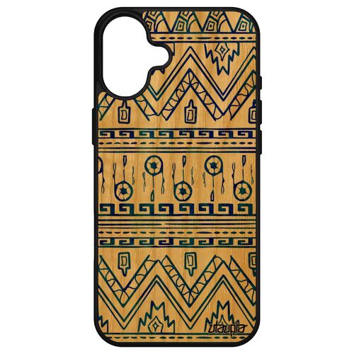 Coque Motif Azteque Pour Iphone 16+ Plus En Bois Silicone Frise Decoratif 128 Go Peinture Pas Cher Ethnique Bleu Housse Effet Fond Apple