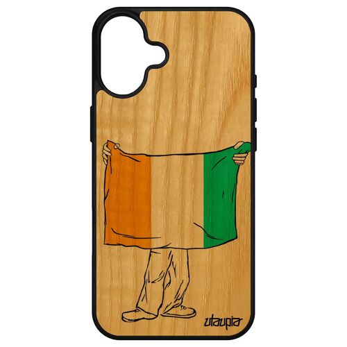 Coque Pour Iphone 16+ Plus Bois Silicone Drapeau Cote D'ivoire Ivoirien Sport Etui De Protection Can Coupe D'afrique Foot Apple
