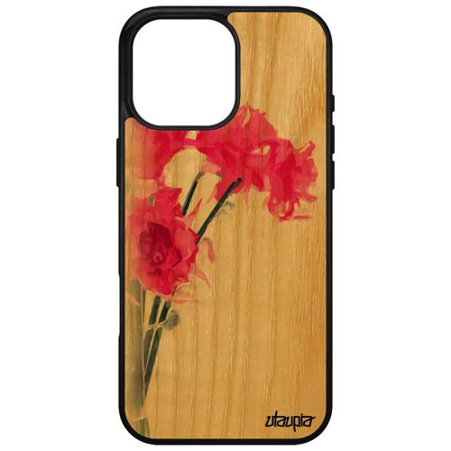 Coque Pour Iphone 16 Pro Max En Bois Silicone Bouquet De Fleurs Smartphone Rose Peinture Telephone Floral Fille Tpu Printemps Case Apple