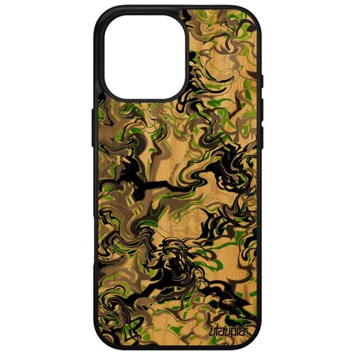 Coque Marbre Pour Apple Iphone 16 Pro Max Bois Silicone Housse Fond Dessin Vert Forme Ondulé Tpu Motif Case Fait Main Effet Peinture