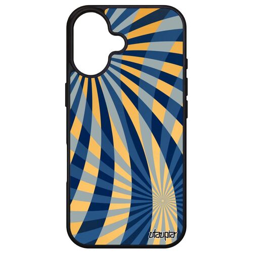 Coque Illusion D'optique Pour Iphone 16 Silicone Coloré Bleu Pas Cher Soleil Texture Etui Original 4g Design Noir Aluminium Motif Apple