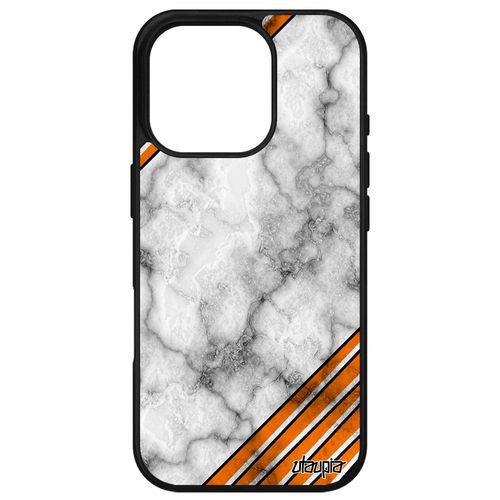 Coque Pour Apple Iphone 16 Pro Silicone Marbre Telephone Geometrique Mobile Orange Texture Granite Design Unique Motif Coloré Pierre