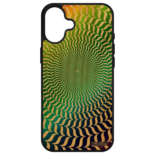 Coque Bois Pour Apple Iphone 16+ Plus Silicone Illusion D'optique Rond Multicolore Spirale Original Telephone Effet Noir Smartphone Case