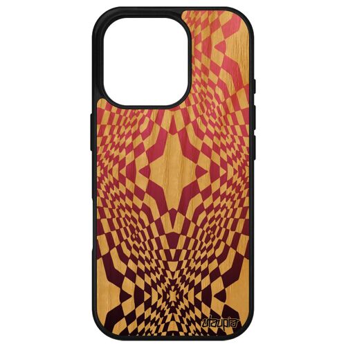 Coque Bois Pour Apple Iphone 16 Pro Silicone Illusion D'optique Art Visuel Etoile Bumper Geometrique Dégradé 4g Magique Effet Antichoc De