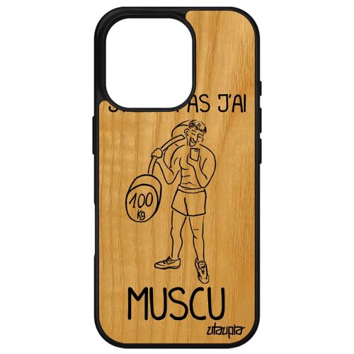 Coque Bois Pour Iphone 16 Pro Silicone J'peux Pas J'ai Muscu Noir Housse Noir Bande Dessinée Sport Texte Crossfit Motif Solide Apple