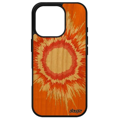 Coque Silicone Pour Apple Iphone 16 Pro Bois Explosion Coloré Espace Gel Orange Motif Galaxie Texture Etui Telephone Artisanal Soleil De