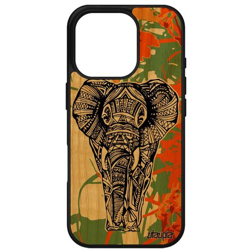 Coque Bois Silicone Pour Apple Iphone 16 Pro Elephant De Protection Case Ganesh Azteque Memoire Animaux Orange Smartphone Tribal Garcon